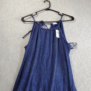 Gap Dress Womens Medium Blue Polka Dot Fit & Flare Spaghetti Straps Drawstring